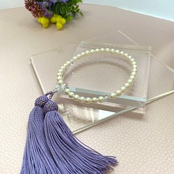 〈真珠の念珠〉本真珠　正絹　藤紫の房飾り　水晶　お洒落れ　和装　送料無料　SALE 1枚目の画像