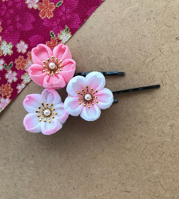 つまみ細工　髪飾り　桜3種セット　ヘアピン 1枚目の画像