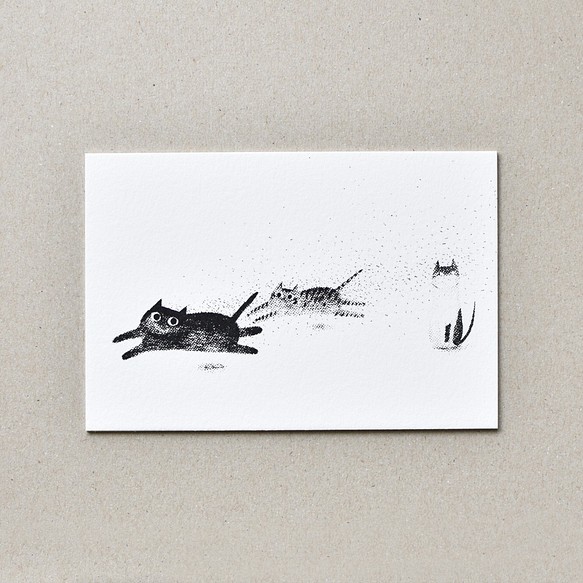 [大芝麻小花生] 貓咪換季要禁止奔跑 手工網印/絹印卡片 第1張的照片