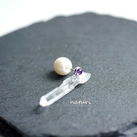 【noix】sv925 amethyst pierce with pearl catch (1pc) 第1張的照片
