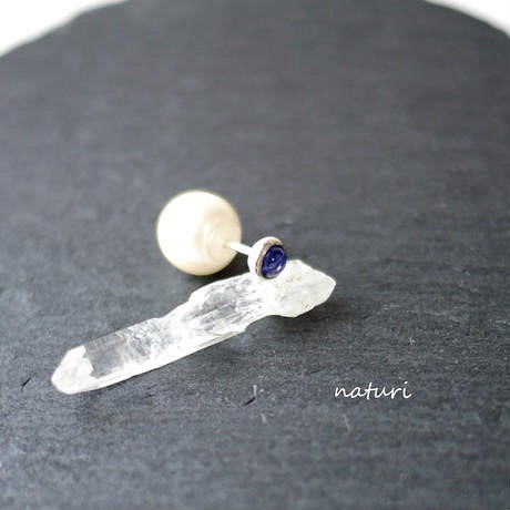 【noix】sv925 sapphire pierce with pearl catch (1pc) 1枚目の画像