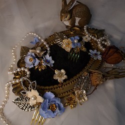 EVA-獨家絕版藍色系手工花三件式手工新娘頭飾飾品 第1張的照片
