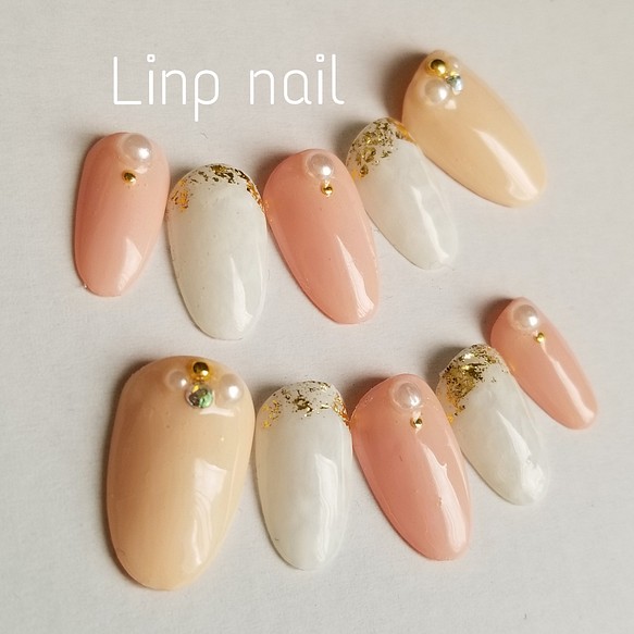 ピンクベージュ ホワイトマーブル ネイルチップ ネイルチップ ネイルシール Linp Nail 通販 Creema クリーマ ハンドメイド 手作り クラフト作品の販売サイト