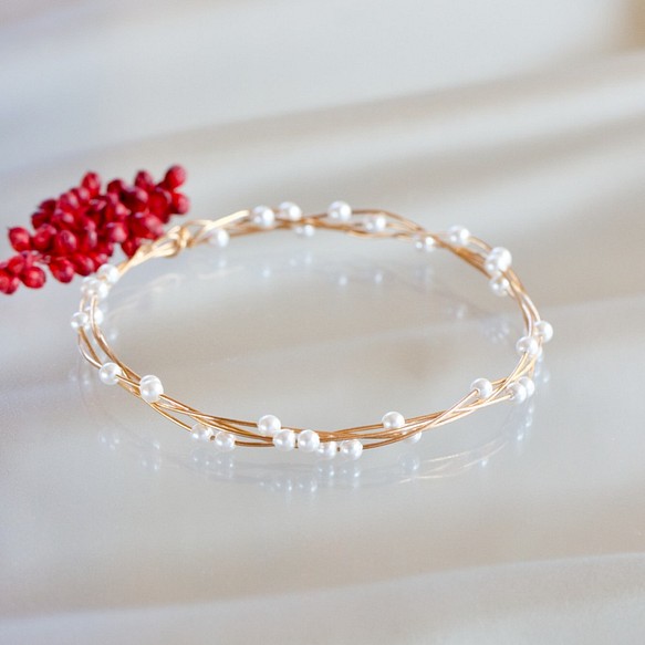 一点もの✨【受注製作】14kgf Swarovski Pearl Twist Bangle www