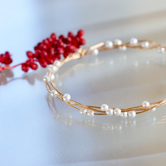 一点もの✨【受注製作】14kgf Swarovski Pearl Twist Bangle sport