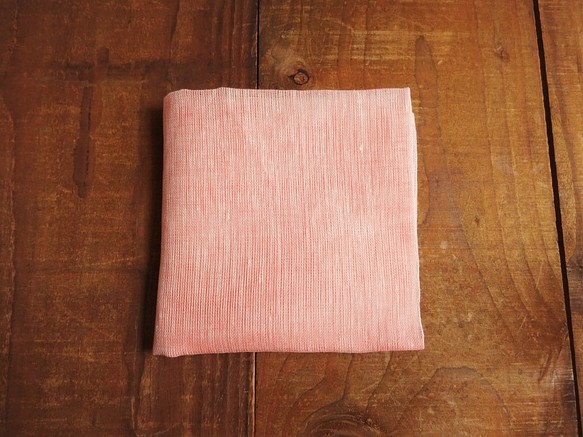 上質リネン シングルガーゼのハンカチ/スカーフ　ピンク×白 1枚目の画像