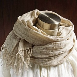 透かし織 くったり上質リネン シングルガーゼのストール　亜麻色 1枚目の画像