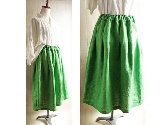 加厚愛爾蘭亞麻褶襉裙 淺綠色 68 厘米長 第1張的照片