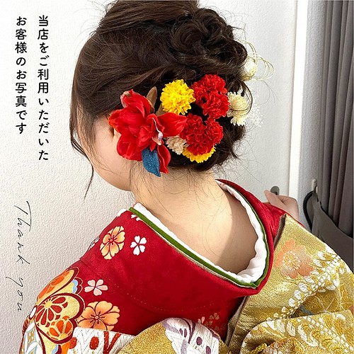 成人式・結婚式/ちりめん・ 組紐リボン 髪飾り/レッド・赤/造花 ...