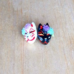 紫陽狐狸面具 純銀耳環/耳夾 第1張的照片