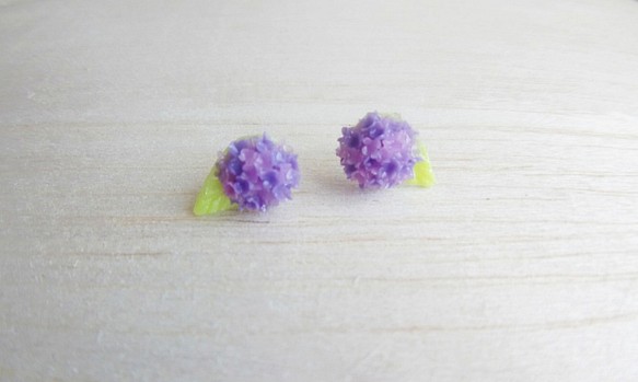 紫色雙色繡球花  純銀耳環/耳夾 第1張的照片