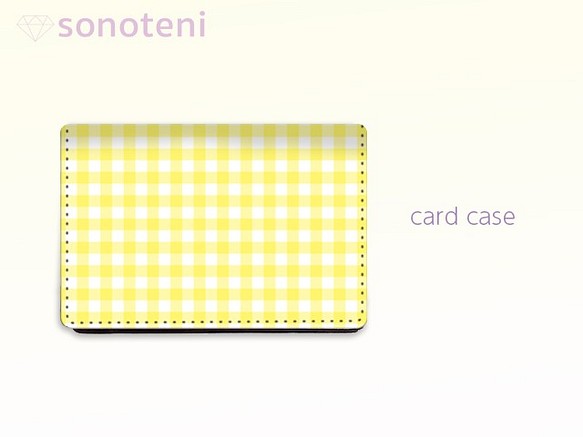 大容量　カードケース　名刺ケース　ギンガムチェック　7 黄色【受注生産】#120-cc 1枚目の画像
