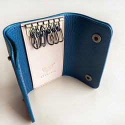 可裝鈔票的6鑰匙包藍色（意大利皮革Arizona） 第1張的照片