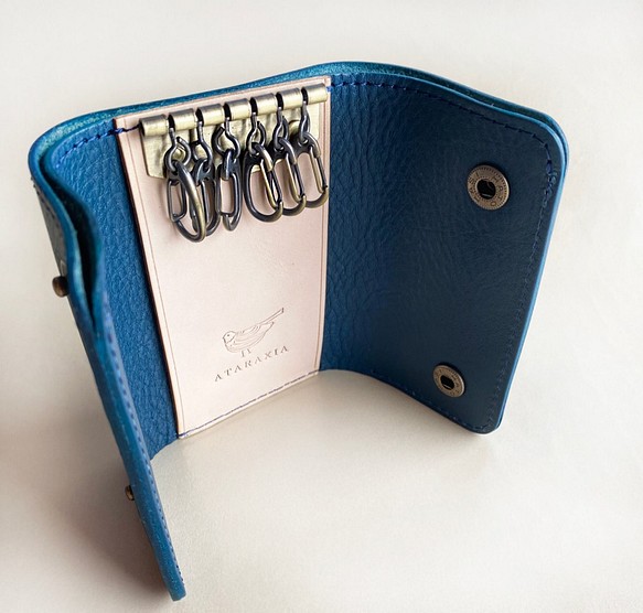 可裝鈔票的6鑰匙包藍色（意大利皮革Arizona） 第1張的照片