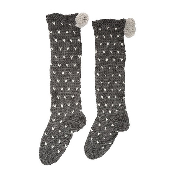 英國PomPom超厚愛心圖案羊毛混紡手工編織襪子 第1張的照片