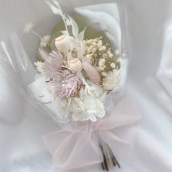 残りわずかです！チュールリボン♡pink♡ ニュアンスカラー ドライフラワーの花束 1枚目の画像