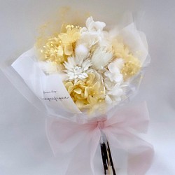 【一点限定】イエロー系 チュールリボン♡pink♡ ドライフラワーの花束　ブーケ ギフト 1枚目の画像