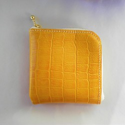 L字ファスナーの革財布（黄色クロコ型押し） 1枚目の画像