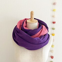 ♡日本製造的蓬鬆竹節雙層紗圍脖♡紫色 x 玫瑰粉色 第1張的照片