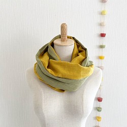 日本製造♡蓬鬆的夢幻圍脖♡混色芥末黃x綠茶色 第1張的照片