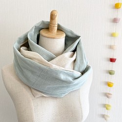 日本製造♡蓬鬆雙層紗布圍脖♡混色薄荷綠x香草奶 第1張的照片
