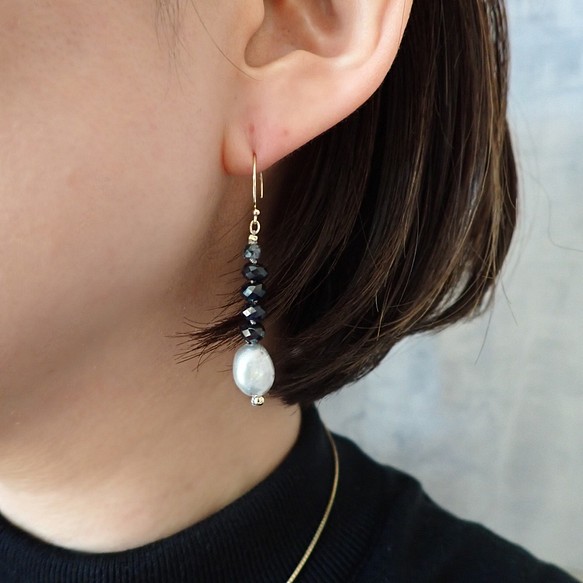 Swing 14kgf ピアス Baroque pearl × Sapphire E21 イヤリング