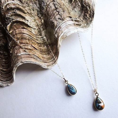 Copper Turquoise Drop Necklace/14kgf コッパーターコイズ ドロップネックレス 1枚目の画像