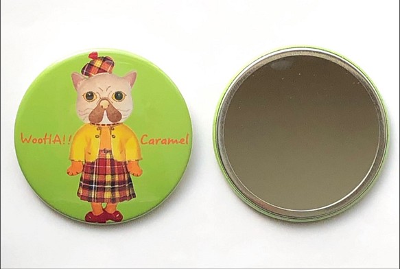 ネコの缶バッジミラー(キャラメル) 1枚目の画像
