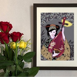 オリジナルアートA4ポスター「琵琶　秋月」 1枚目の画像