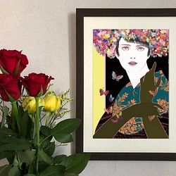 オリジナルアートA4ポスター「花帽子の女 Y」 1枚目の画像
