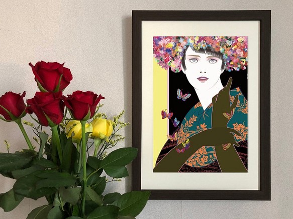 オリジナルアートA4ポスター「花帽子の女 Y」 1枚目の画像