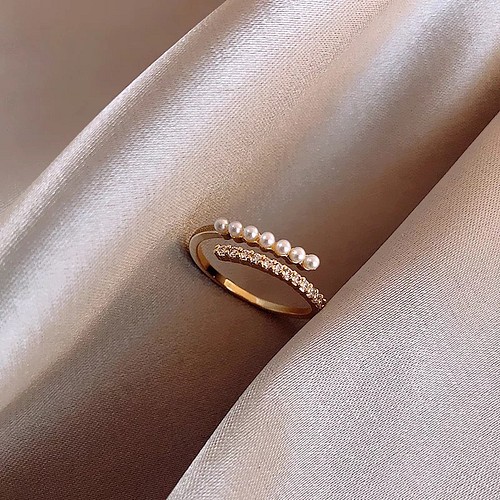 大人可愛いダイヤ パールフォークリング ゴールド サイズ調整可能 フリーサイズの指輪 指輪 リング ｍini Mini じゅえる の 森 通販 Creema クリーマ ハンドメイド 手作り クラフト作品の販売サイト
