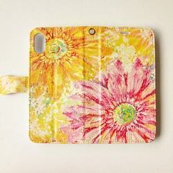 定做/黃色和粉紅色的非洲菊花卉畫筆記本型智能手機案例 第1張的照片