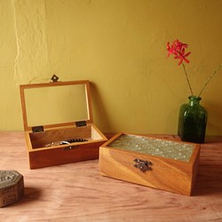 台灣老玻璃柚木首飾盒 第1張的照片