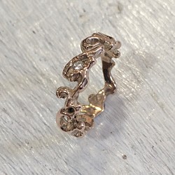 ５金ピンクゴールド“1粒ダイヤの優雅な唐草リング”一点物 1枚目の画像