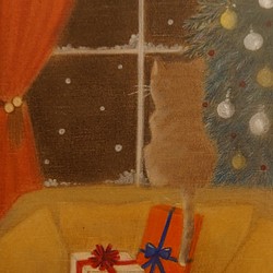 ﾎﾟｽﾄｶｰﾄﾞｻｲｽﾞ【手描き原画★１点もの】クリスマスの夜に【簡易額つき】 1枚目の画像