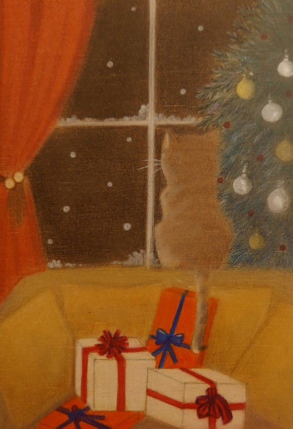 ﾎﾟｽﾄｶｰﾄﾞｻｲｽﾞ【手描き原画★１点もの】クリスマスの夜に【簡易額つき】 1枚目の画像
