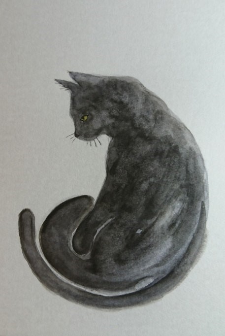 手描き原画☆１点もの】黒猫【簡易額つき】 イラスト 猫画家まこ 通販