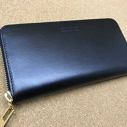 イタリアンレザー・ブッテーロ・ラウンド長財布（ブラック×D.ブラウンorブラック）内装2色から選択 1枚目の画像