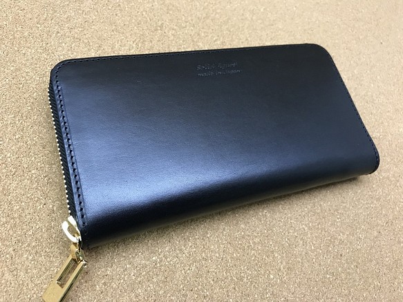 イタリアンレザー・ブッテーロ・ラウンド長財布（ブラック×D.ブラウンorブラック）内装2色から選択 1枚目の画像