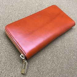 イタリアンレザー・ブッテーロ・ラウンド長財布（オレンジ×D.ブラウンorブラック）　内装2色から選択 1枚目の画像