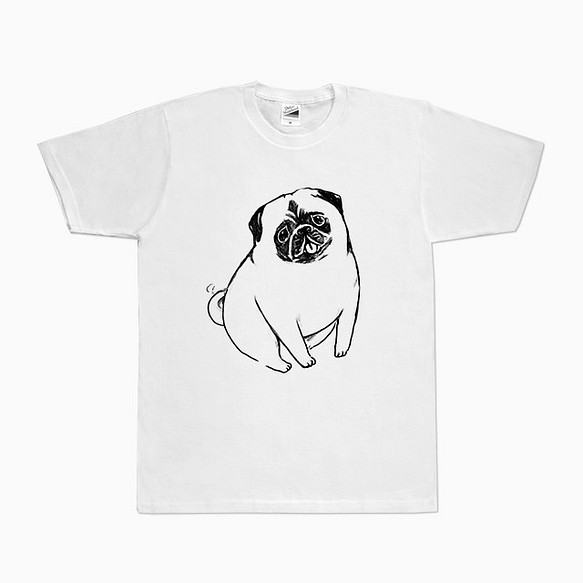 【受注生産】　パグ　Tシャツ（ホワイト）　犬 1枚目の画像