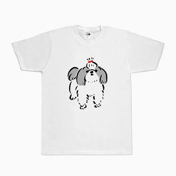 シーズー　リボン結び  Tシャツ（ホワイト）犬 1枚目の画像