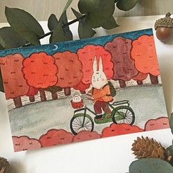 兔子秋日腳踏車 | 明信片 第1張的照片