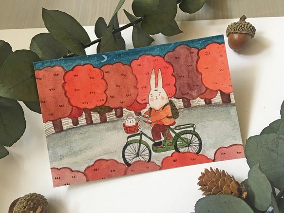 兔子秋日腳踏車 | 明信片 第1張的照片