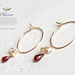 Chance 14KGF pierced earrings Garnet/フープピアス・ガーネット 1枚目の画像
