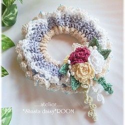 ダブルフリルのクロッシェシュシュ（ゴム交換O.K!）☆刺繍糸で編んだ