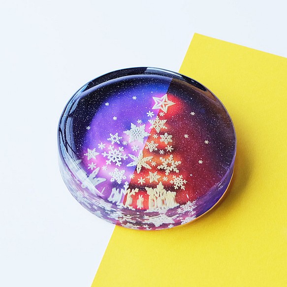 【数量限定】雪の結晶クリスマスツリー　ガラス製ペーパーウェイト　パープル 1枚目の画像