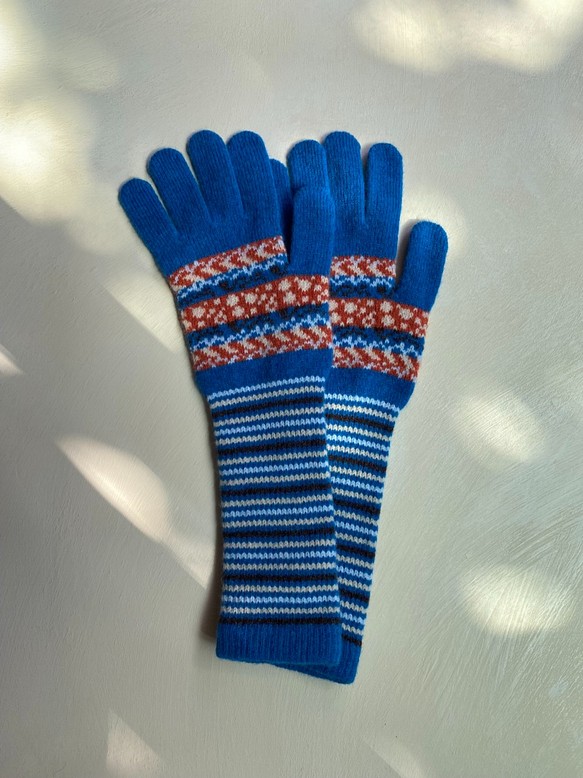 冬季特別販売！DOTS AND STRIPE FAIRISLE LONG GLOVES Color： BLUE（ブルー）