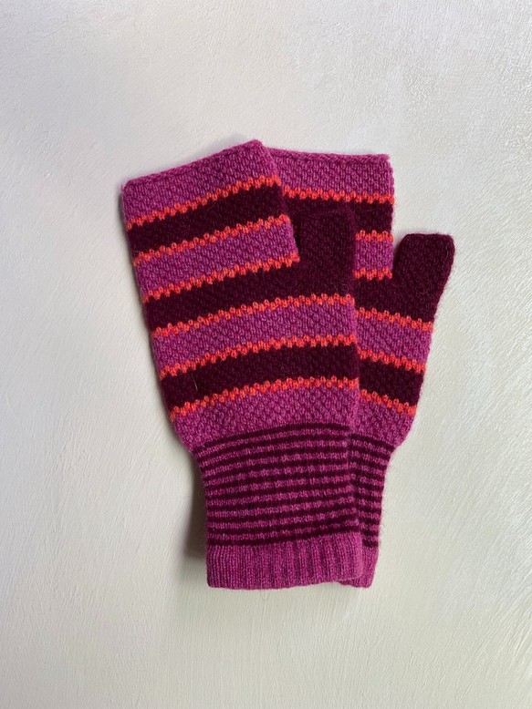 冬季特別販売！TUCK STITCH OPEN MITTENS PINK×WINE（ピンク × ワイン）